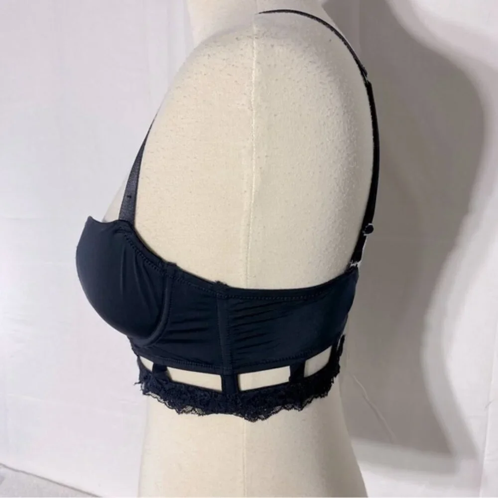 La Senza Black Bustier Bra W Gold Dots And Lace Trim 36B - Picture 4 of 12